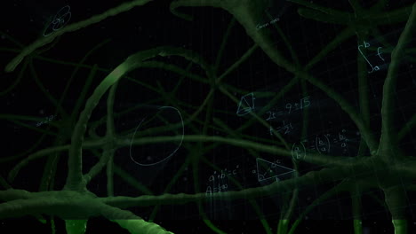 animación de conexiones nerviosas sobre ecuaciones matemáticas en la pizarra