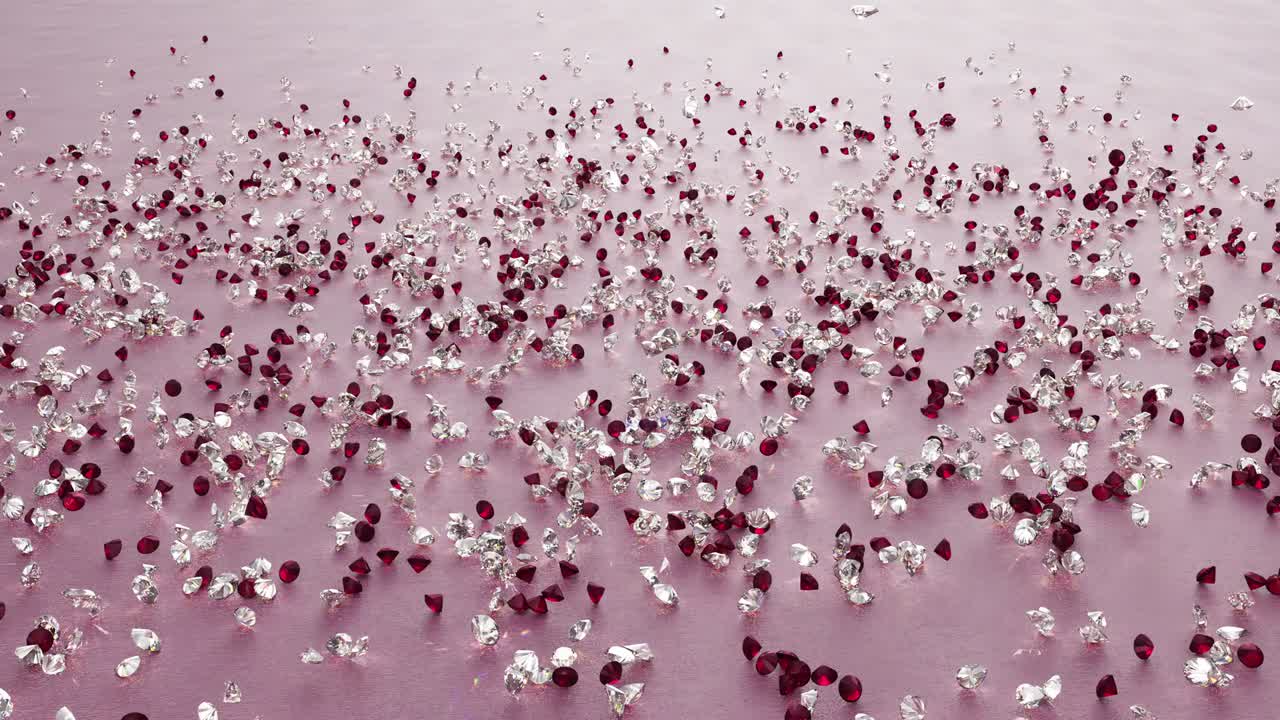 분홍색 배경에 다이아몬드와 루비 비