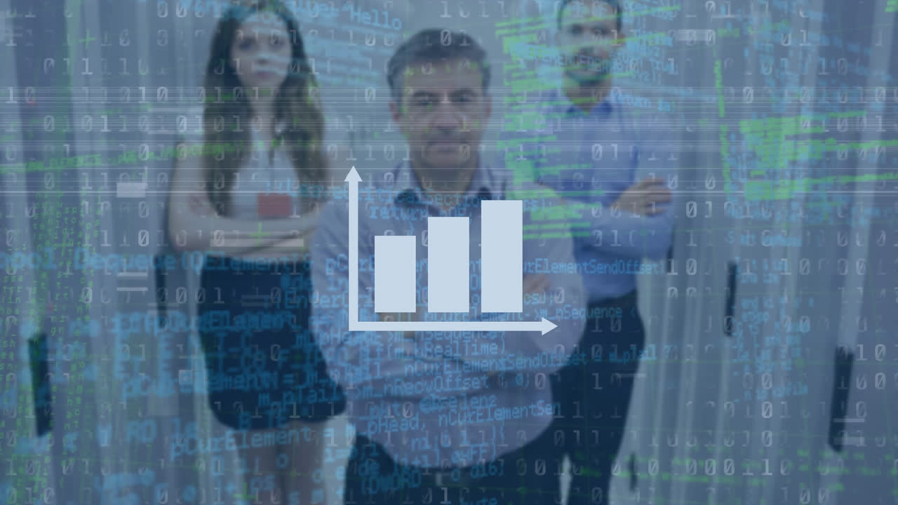 animación de gráficos y procesamiento de datos sobre diversas personas en la sala del servidor