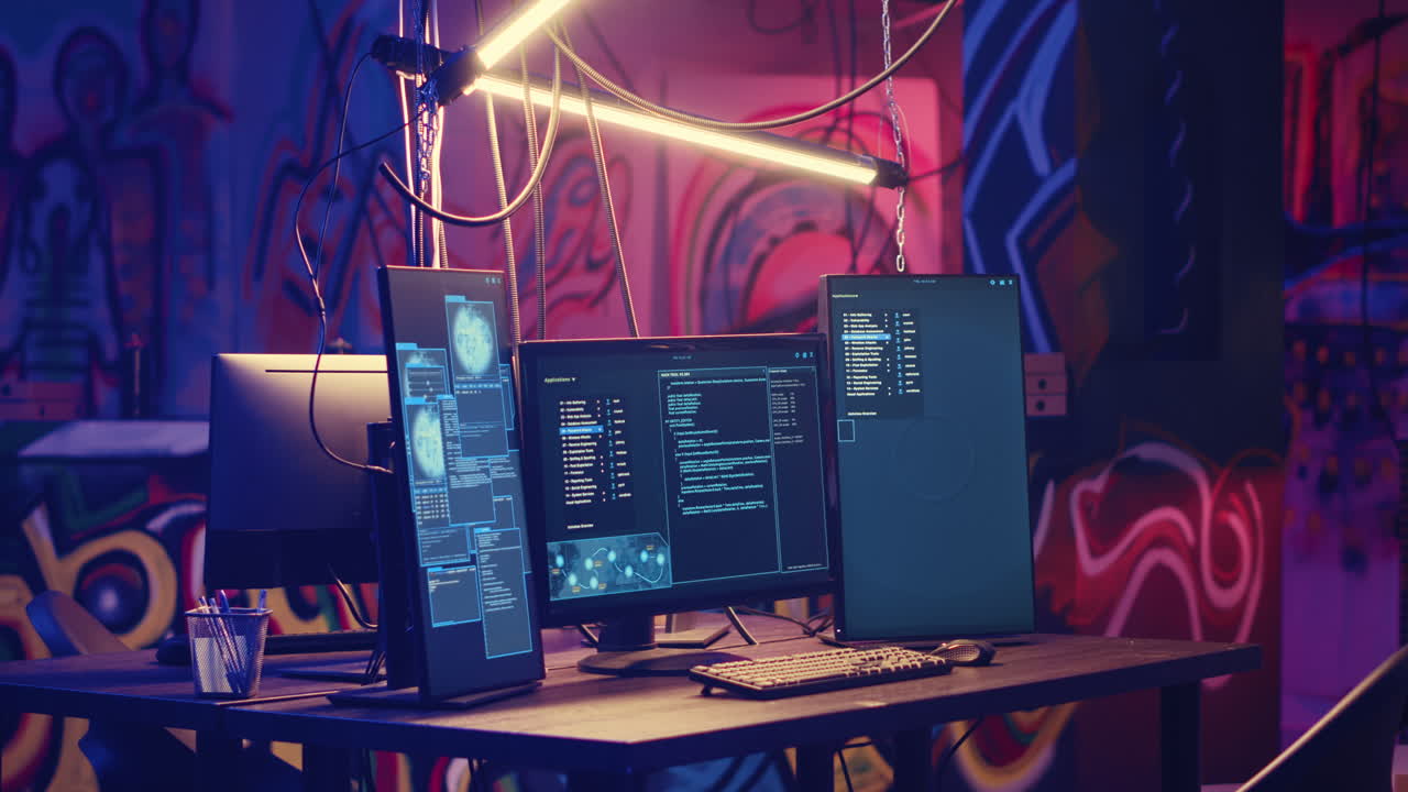 PC monitors in empty warehouse