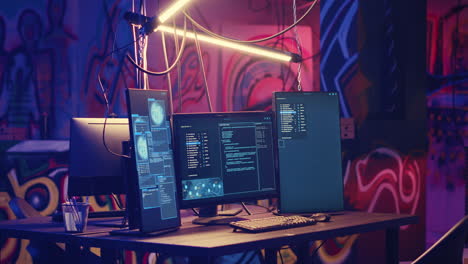 monitores de pc en un almacén vacío