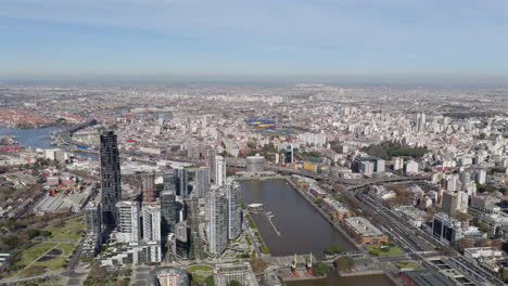 high altitude aerial view of city center of buenos aires with modern infrastructure and metropolitan area, argentina.