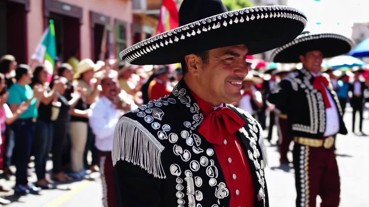 Smiling Mariachi Man in Traditional Attire at a Cultural Event