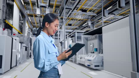 mujer que trabaja en una instalación industrial moderna