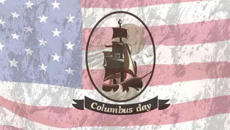 animation of columbus text and ship over american flag