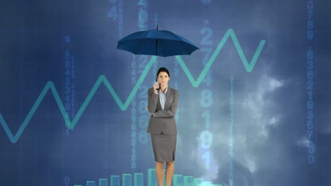 Businesswoman-holding-an-umbrella-under-a-storm-