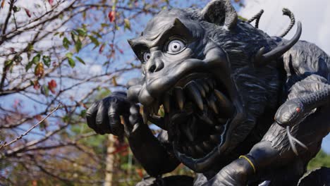 Fukusaki-Tsujikawayama-Monster-Yokai-Park,-Closeup-of-Horrific-Statue-in-Japanese-Town