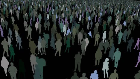 moviéndose por encima de coloridos cientos de personas multirraciales multitud de animación multitud a la multitud con fondo negro