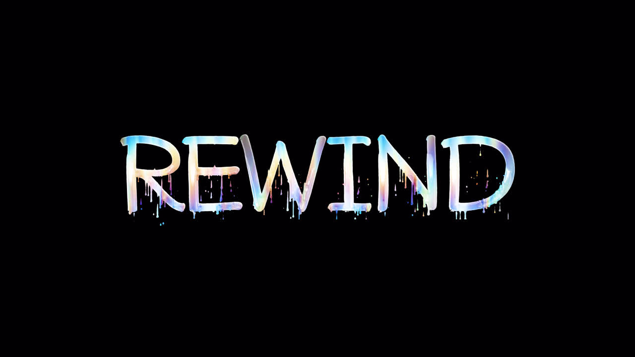 Colorful Dripping REWIND Text Animation on Black Background