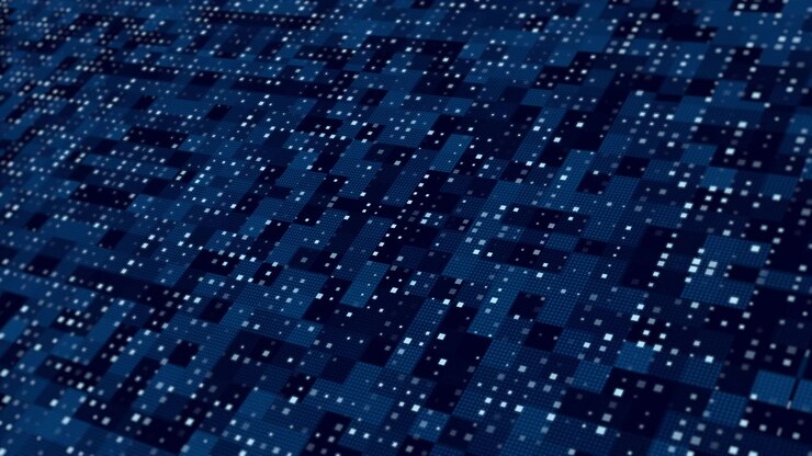 Abstract Digital Background with Flickering Blue Data Pixels