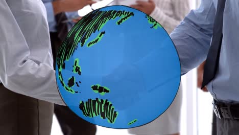 animation of globe over businessman handshake