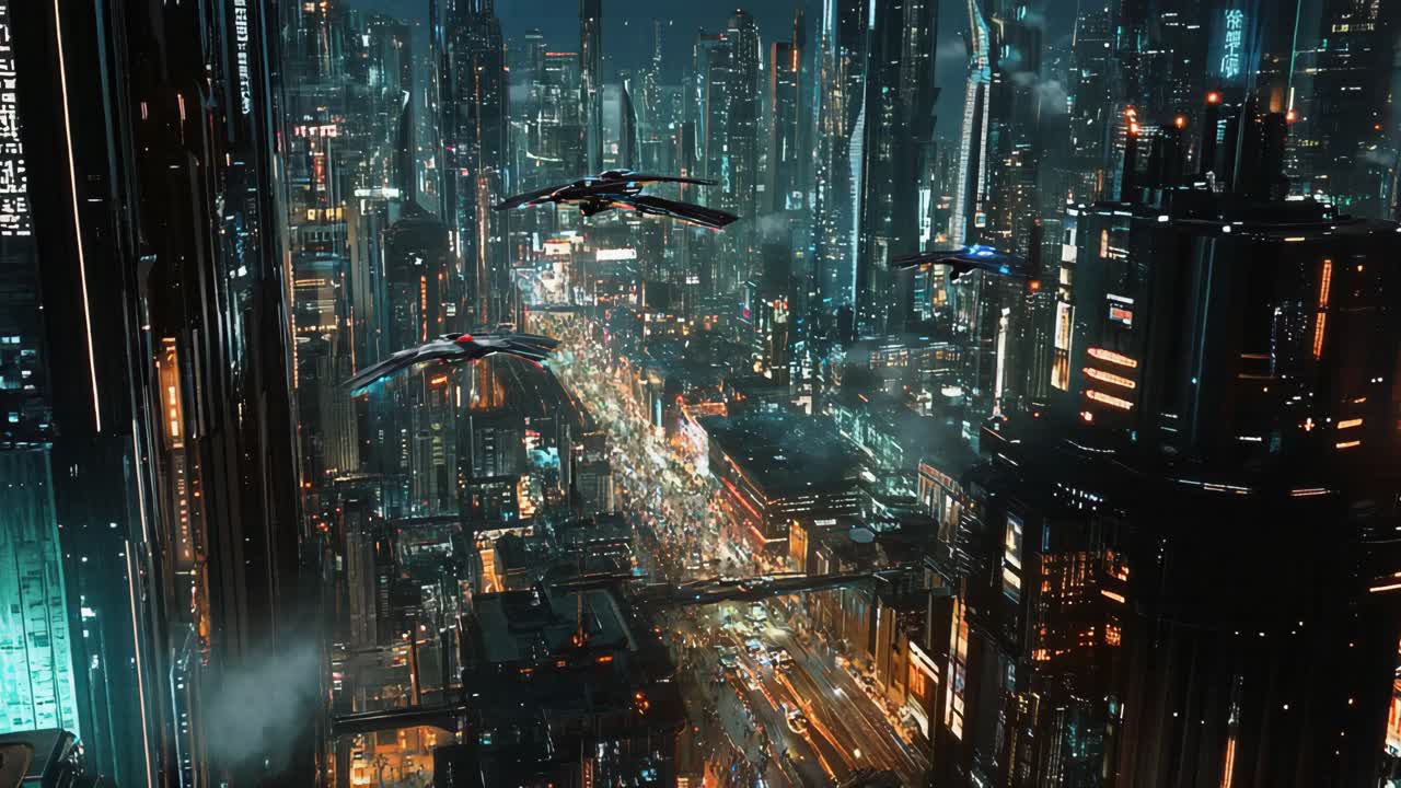 vista aérea de la ciudad nocturna futurista