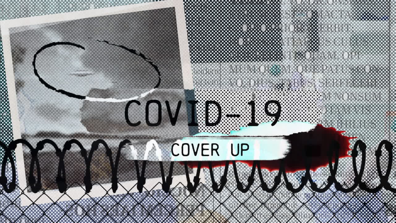 Animation of covid 19 text over surgeon in face mask