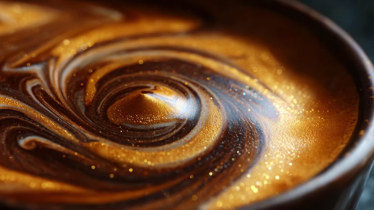 Captivating Swirls of Gold and Brown in a Rich, Luxurious Beverage Creating an Artistic Display of Color and Texture for Coffee Lovers to Enjoy