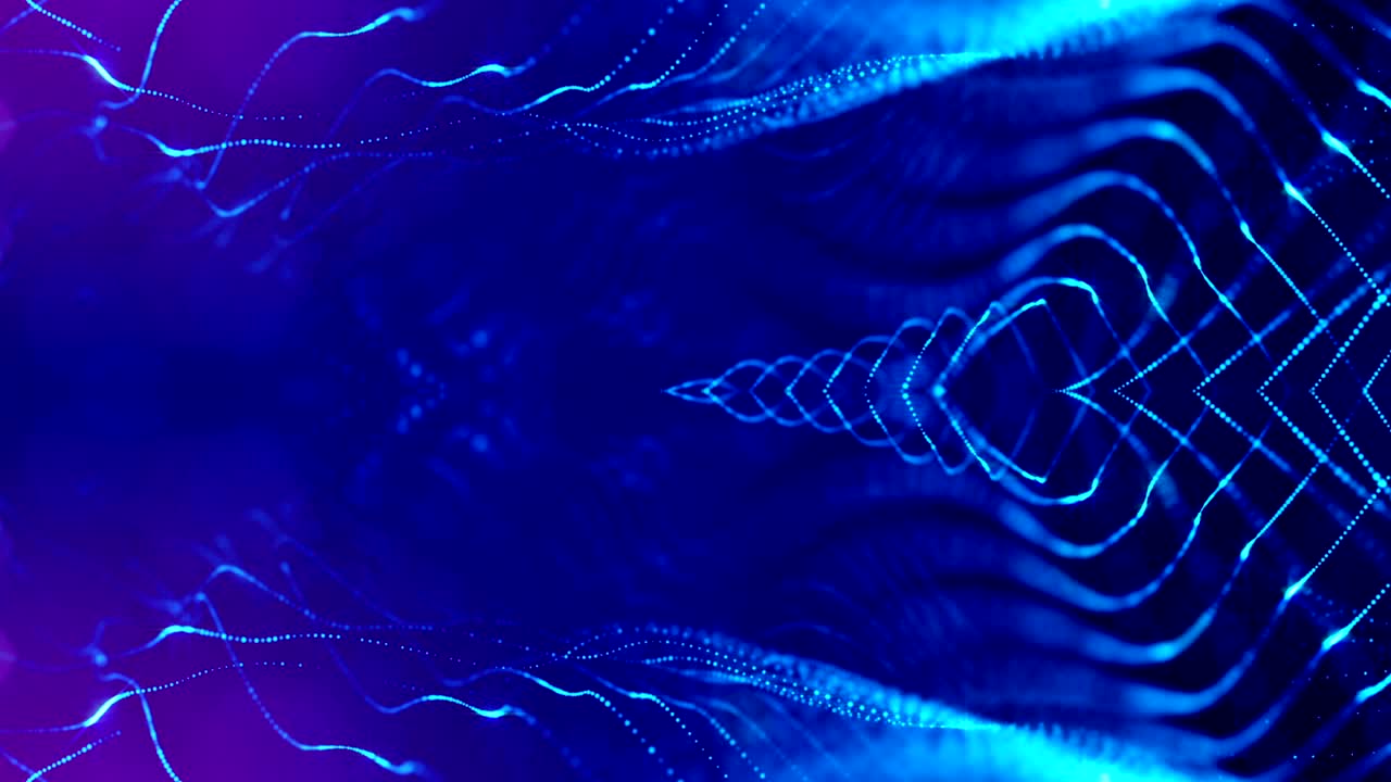 complex blue composition with luminous particles that form wavy structures in the air. 4k 3d looped smooth animation with glow paricles. sci-fi microworld or space background. 11