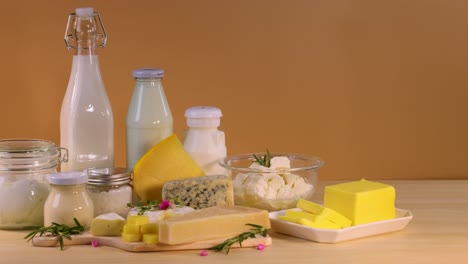 various dairy items arranged on a table