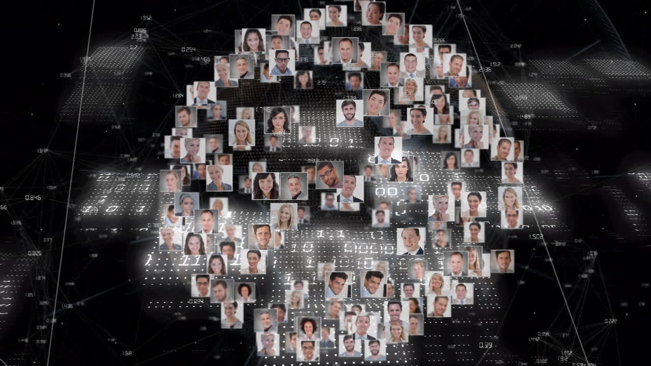 animación del globo con fotos y conexiones y procesamiento de datos