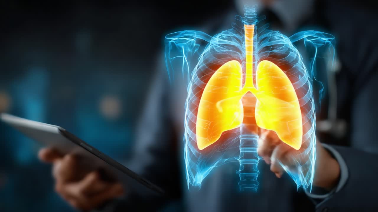 A Medical Professional Analyzes Advanced 3D Visualization of Human Lungs and Respiratory System, Highlighting Insights into Health and Functionality Using Technology