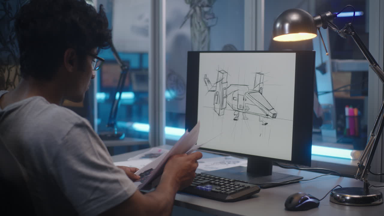 Artist working on concept art and sketches