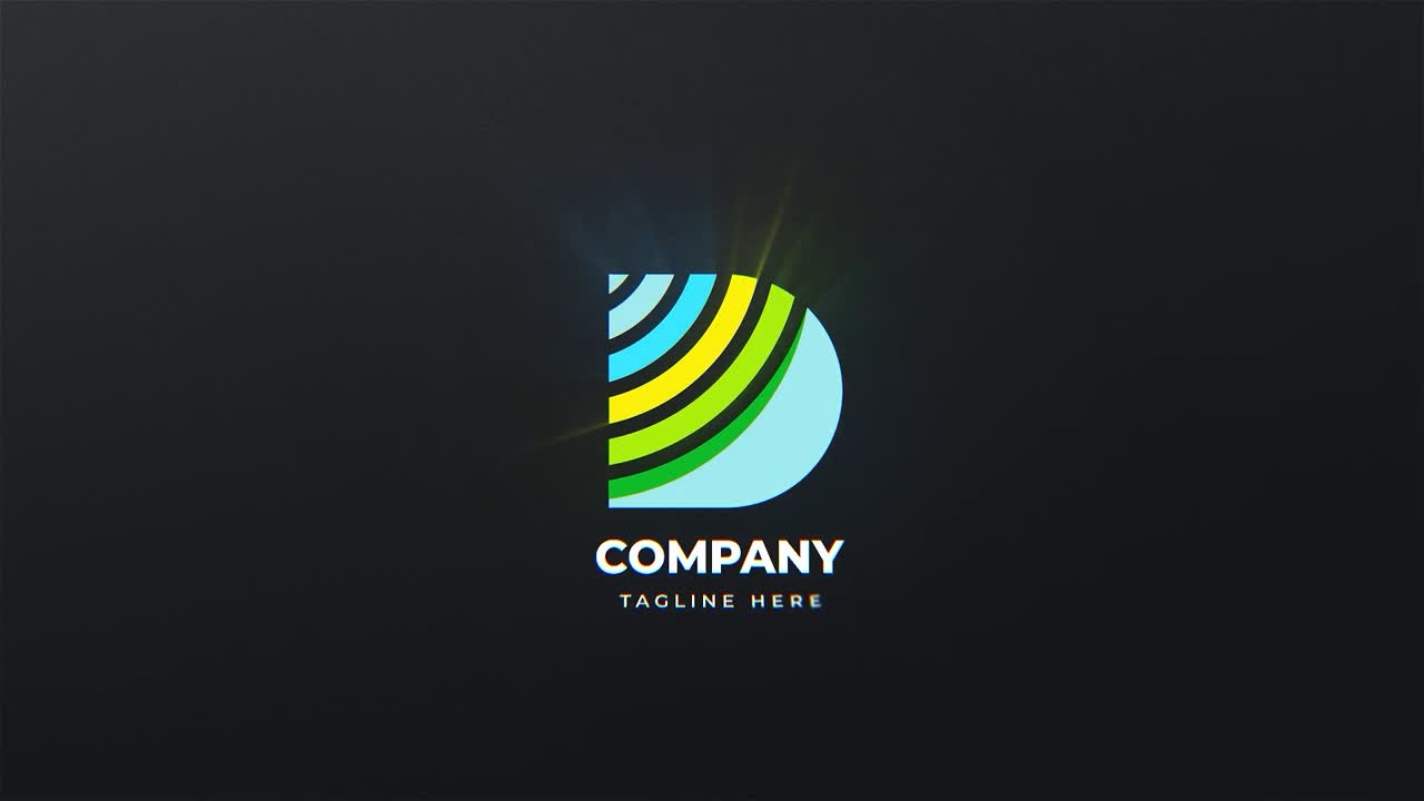 Rivelazione logo astratto lettera D con scie luminose.
