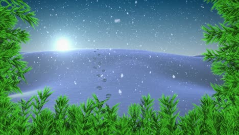 animation of fir trees branches over winter landscape