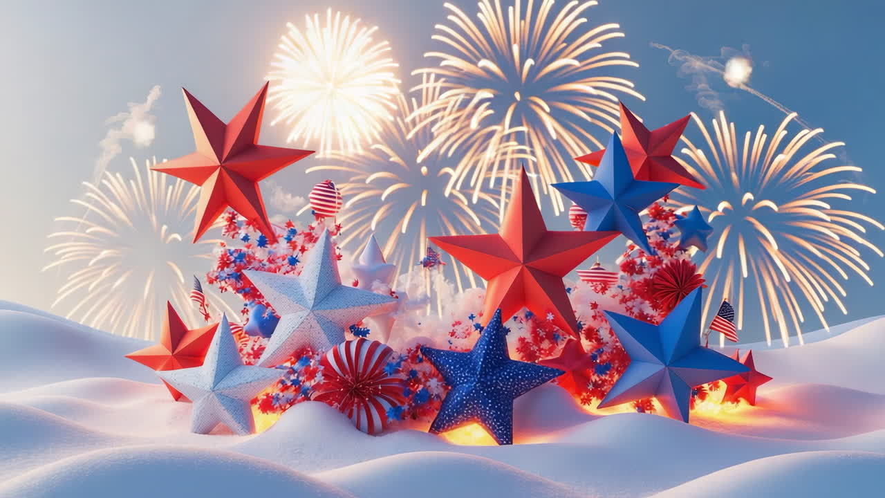 Patriotic Fireworks and Stars Celebration