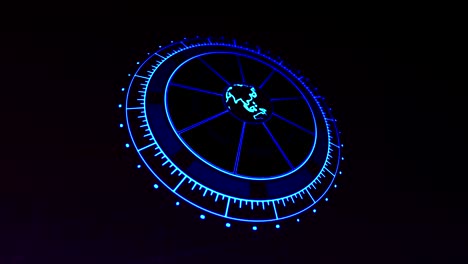 interfaz hud con tecnología planet earth zoom en azul en imágenes de video renderizadas en 4k oscuro.