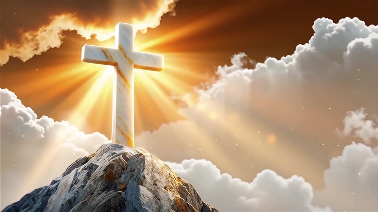 Croce Cristiana Luce Celestiale Sfondo per il Culto.