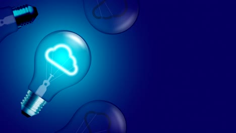 icono de nube símbolo de bombilla incandescente interruptor de batido en el conjunto concepto de conexión brillo en fondo de gradiente azul animación de bucle sin costuras 4k, con espacio de copia