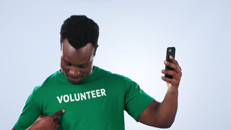 Black-man,-phone-and-volunteer-video-call