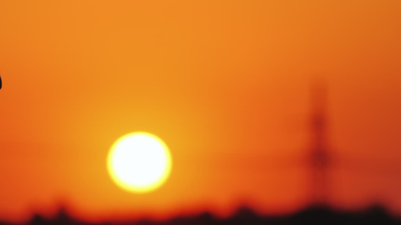 큰 석양의 배경에 손을 잡고 젊은 부부