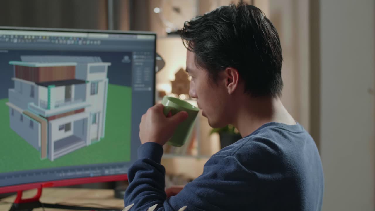 hombre diseña una casa usando software cad