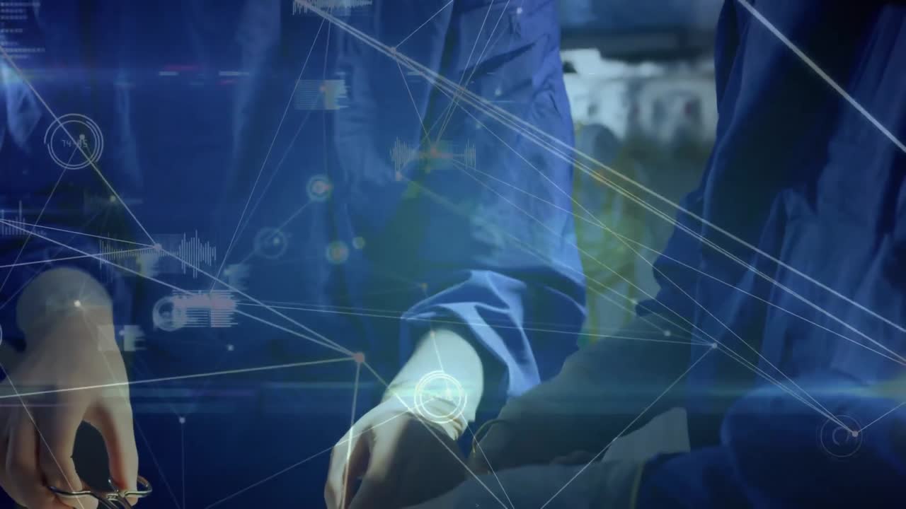 수술실의 외과 의사들 간의 연결 네트워크와 데이터 처리 활성화