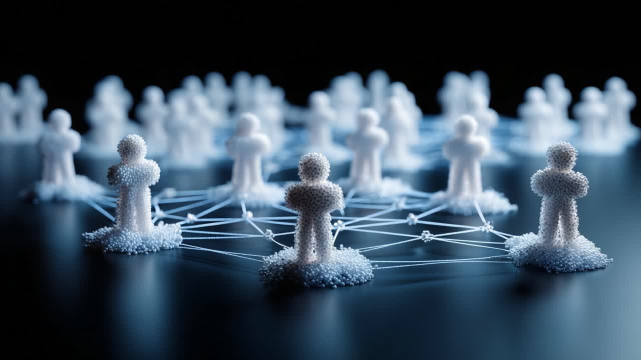 A Conceptual Visualization of Human Connectivity and Interaction Through Abstract Figures in a Networked Environment, Highlighting the Importance of Social Relationships