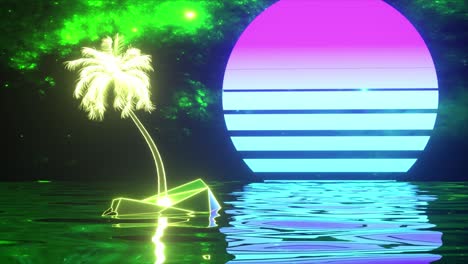 el atardecer de la isla retro de los años 80