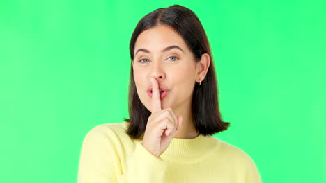Wink,-secret-and-face-of-a-woman-on-a-green-screen