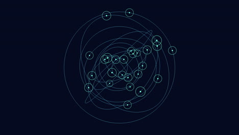 patrón circular azul dinámico con puntos y líneas sobre fondo negro