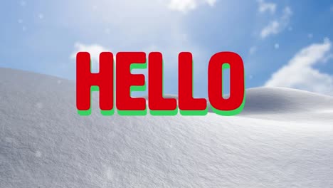 animación de hello sobre el paisaje de invierno