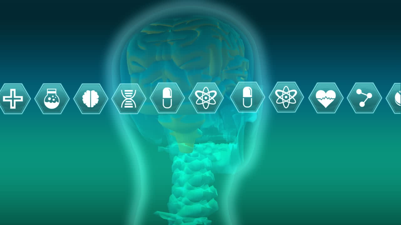 의료 아이콘과 디지털 헤드