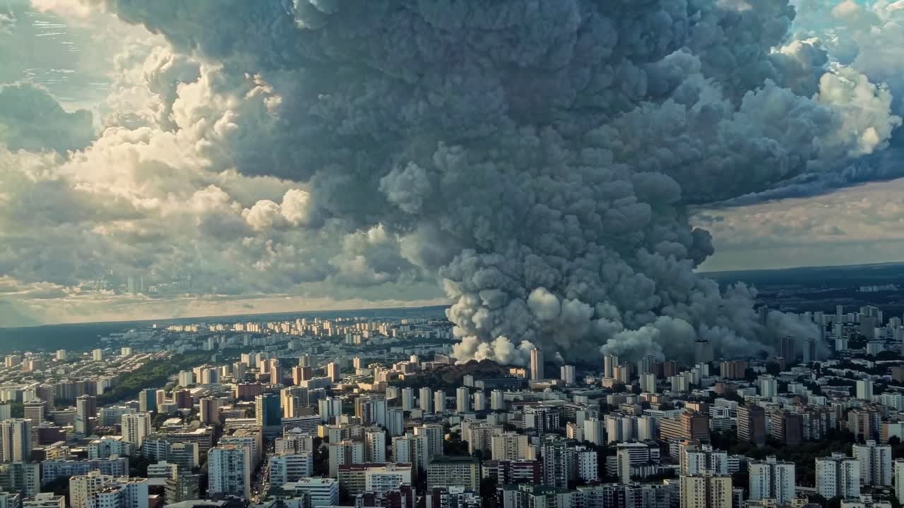 Un espectacular vídeo aéreo captura una enorme e imponente formación de nubes sobre un paisaje urbano