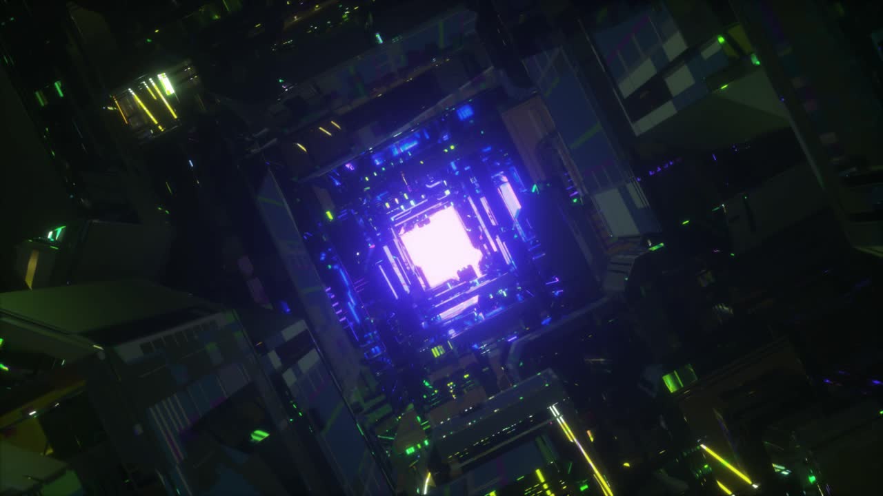 네온 조명과 함께 추상적인 사이버 크 터널