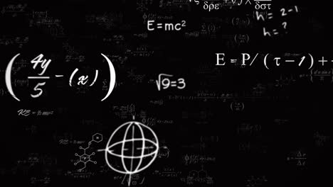 animación de ecuaciones matemáticas, diagramas y fórmulas flotando contra un fondo negro