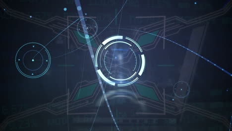 animation of network of connections with icons over scope scanning
