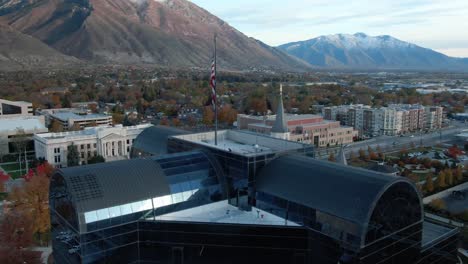 aerial orbit reveal of the provo city center lds mormon temple building