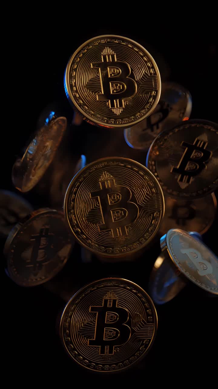 Animação de Bitcoin Dourado Girando em Fundo Escuro Cripto Cinematográfico 4K