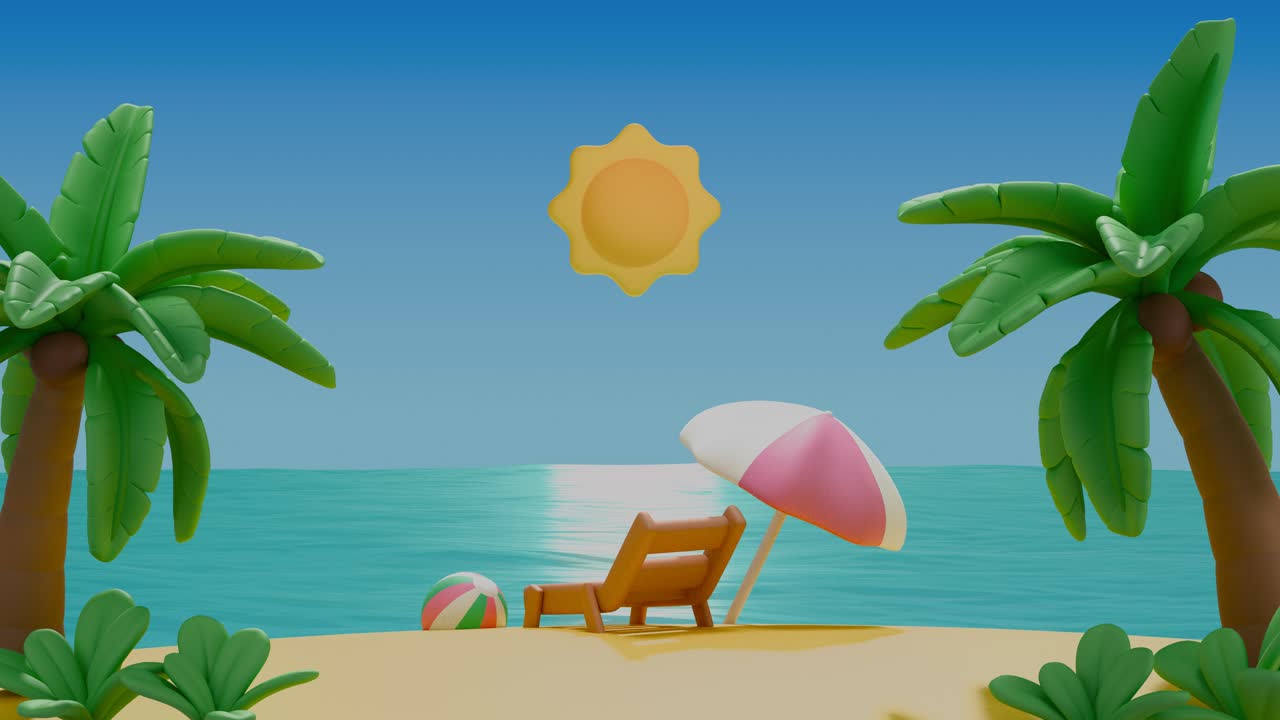 만화 해변 장면 - 낮과 밤