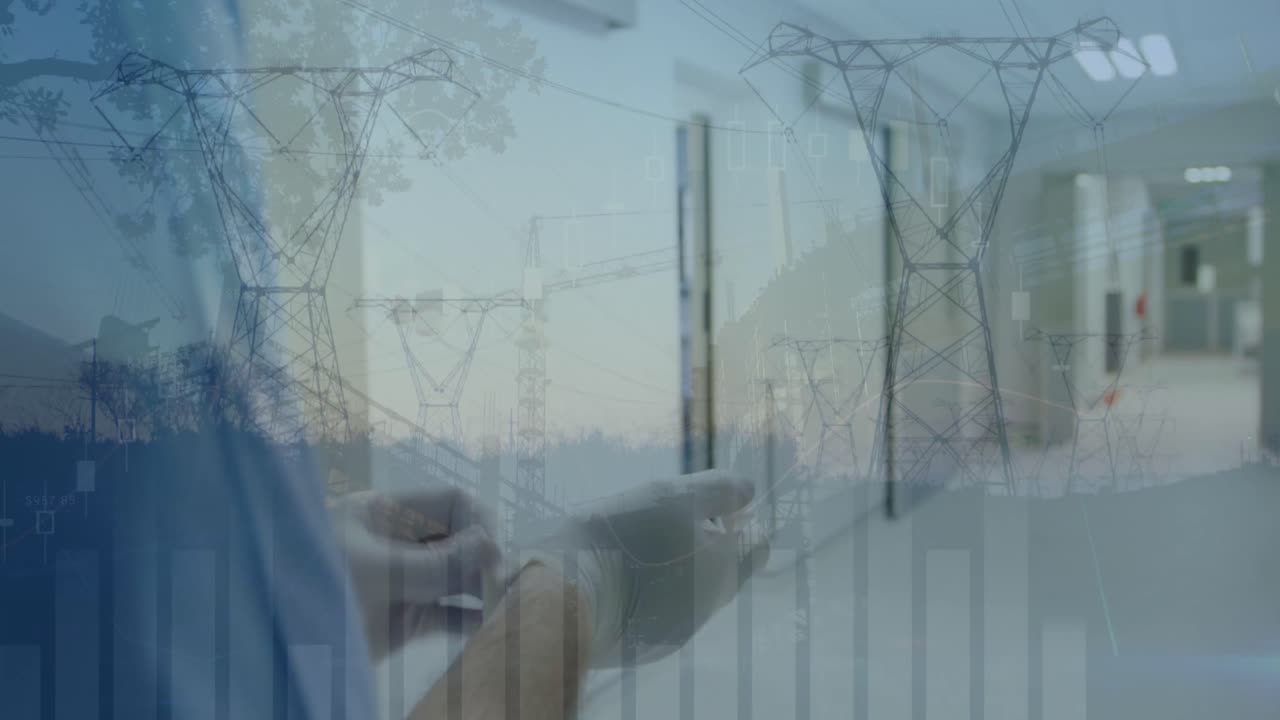 노을 속 전봇대 위에 의사가 나타나는 애니메이션