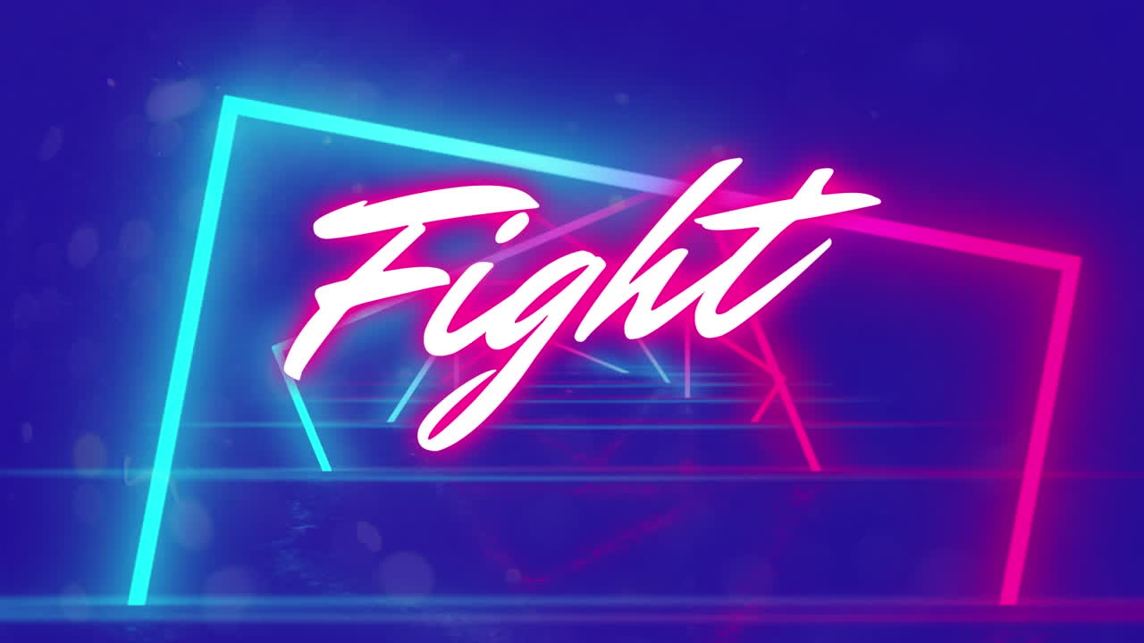 animación del texto de lucha sobre formas de neón sobre fondo azul