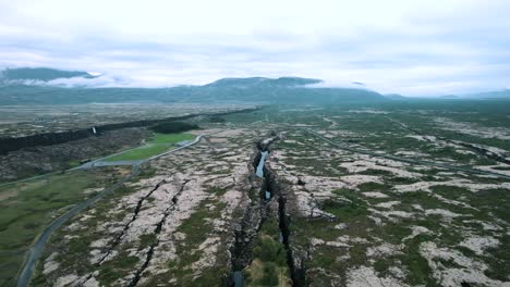 Aerial-View-of-Iceland-Rocks-in-Thingvellir-Park