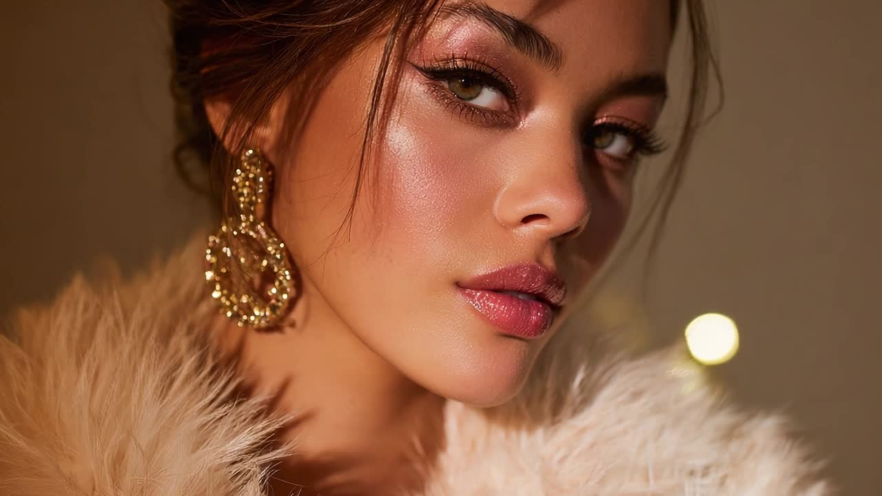 Giovane donna elegante con trucco audace e accessori alla moda